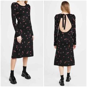 Naya Rea black red rose floral print wool Amanda knit open back midi dress